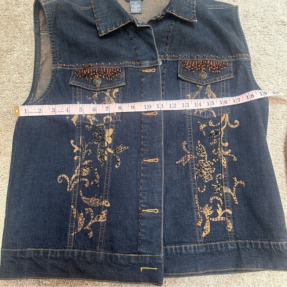 Vintage 90s/y2k Denim Western Button Vest Beading Dark Wash Pockets Medium EUC - Picture 5 of 6